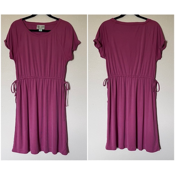 Anthropologie Saturday Sunday Waisted Cupro Ribbed Side Tie Dress Rose Pink Sz S - Picture 4 of 15